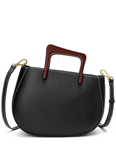 Tiffany & Fred Leather Top Wooden Handle Satchel In Black