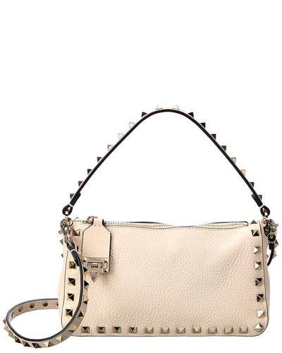 Valentino Garavani Rockstud Small Grainy Leather Crossbody In White