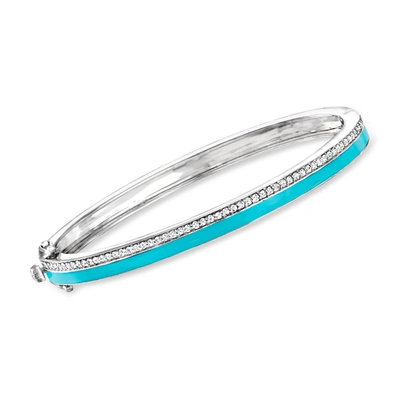 Ross-simons Diamond And Turquoise Enamel Bangle Bracelet In Sterling Silver In Blue