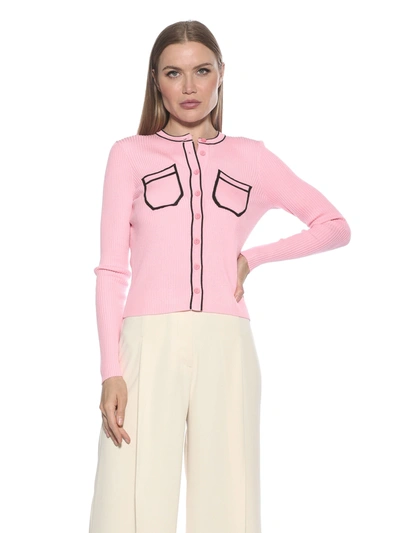 Alexia Admor Clover Ribbed Knit Button Down Cardigan In Pink