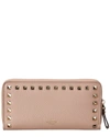 Valentino Rockstud Grainy Leather Zip Around Wallet In Pink