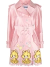 MOSCHINO KITTY CAT EMBROIDERED TRENCH COAT IN PINK
