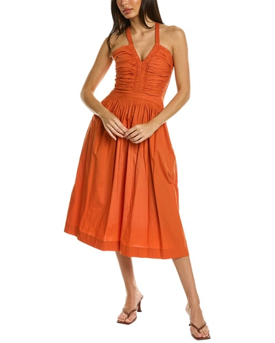 Ulla Johnson Laurelin Ruched Cotton-poplin Midi Dress In Orange