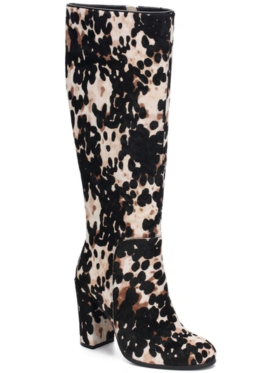 Kenneth Cole New York Justin Womens Calf Hair Animal Print Knee-high Boots In Black