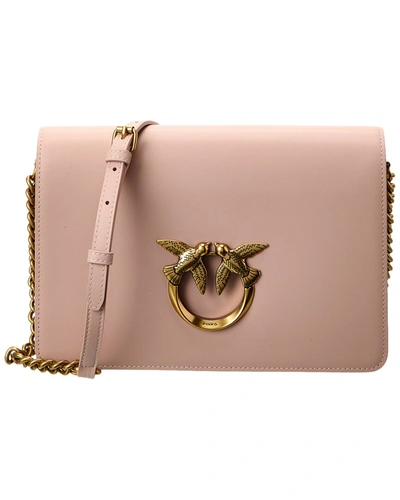 Pinko Love Click Classic Leather Shoulder Bag In Beige