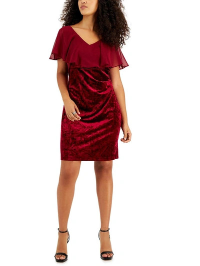Connected Apparel Petites Womens Velvet Mini Cocktail And Party Dress In Red
