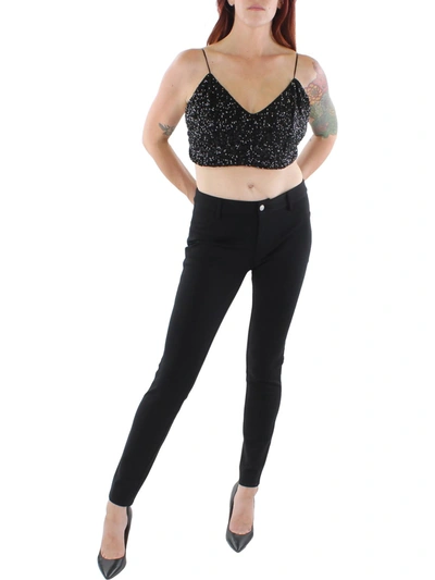 Sage The Label Womens V-neck Sequined Cropped In Black