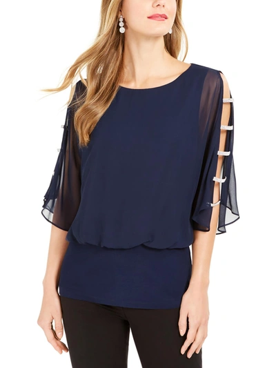 Msk Juniors Womens Embellished Butterfly Sleeves Blouse In Blue