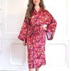8 Oak Lane Floral Satin Robe In Burgundy In White
