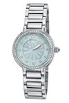 PORSAMO BLEU STELLA WOMEN'S SILVER TONE CRYSTAL WATCH WITH BABY BLUE GUILLOCHE-SUNRAY DIAL