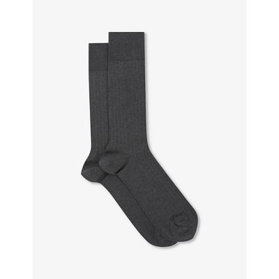 Reiss Mens Charcoal Fela Ribbed Stretch-cotton Socks