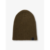 Tom Ford Mens Olive Brand-patch Ribbed Cashmere Beanie