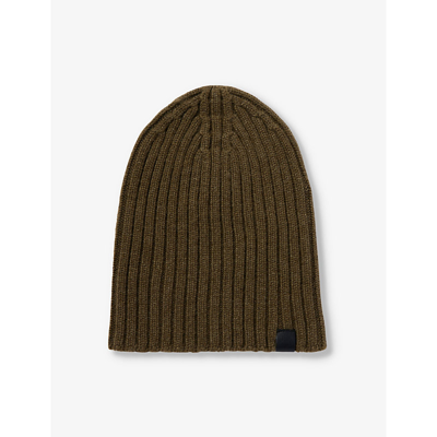 Tom Ford Mens Olive Brand-patch Ribbed Cashmere Beanie
