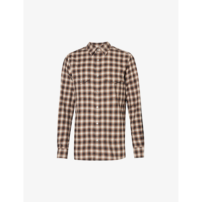 Tom Ford Western Check-patterned Regular-fit Cotton-blend Shirt In Combo_brown