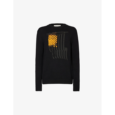 Alyx 1017  9sm Mens Black Branded Abstract-print Cotton Knitted Jumper