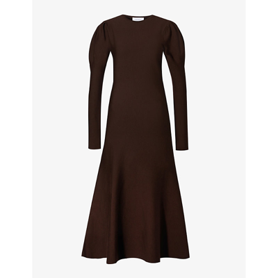 Gabriela Hearst Hannah Long Puff-sleeve Wool Maxi Dress In Chocolate