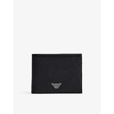 EMPORIO ARMANI MENS BLACK BRAND-PLAQUE BILLFOLD WOVEN WALLET