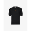 Vivienne Westwood Classic Black Piqué Polo With Striped Collar In Black