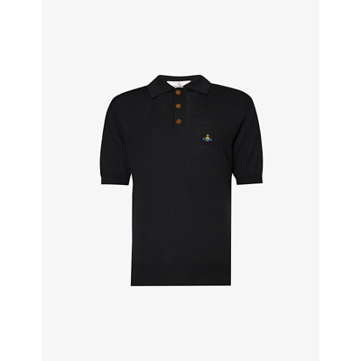 Vivienne Westwood Classic Black Piqué Polo With Striped Collar