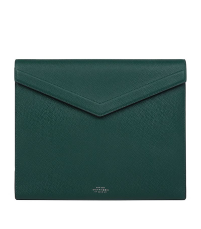 Smythson Leather Panama A4 Writing Folder In Green