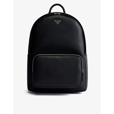 Emporio Armani Regenerated-leather Backpack With Eagle Pate In Black