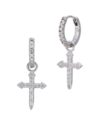 Savvy Cie Silver Cross Dangle Earrings In White