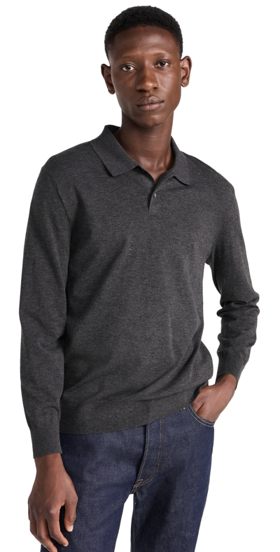 Theory Gray Goris Polo In Dark Grey Melange