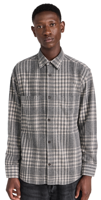 Nn07 Freddy 5292 Flannel Button-up Shirt In Dark Grey Check