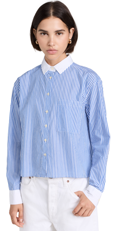 Kule The Nell Button Down Shirt In White-royal-blue