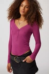 Out From Under Everyday Snap Henley Top In Fuchsia