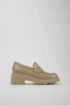 CAMPER MILAH LEATHER HEELED LOAFER SHOES IN TAUPE, WOMEN'S AT URBAN OUTFITTERS