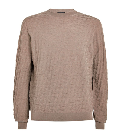 Giorgio Armani Men's Seamless Diamond-stitch Sweater In Solid Medium Brow