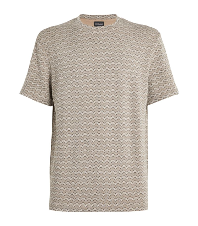 Giorgio Armani Official Store Chevron Jacquard Viscose-jersey T-shirt In Beige