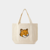 MAISON KITSUNÉ FOX HEAD TOTE BAG - MAISON KITSUNE - COTTON - BEIGE