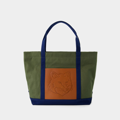 Maison Kitsuné Tote Bag Classic Fox Head Pocket - Maison Kitsune - Canvas - Military Green