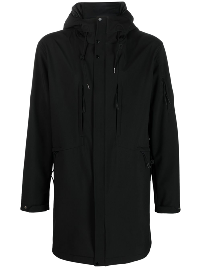 C.p. Company Lens-detail Zip-up Hooded Parka In Black