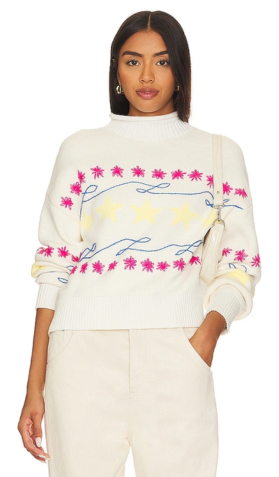 Central Park West Stella Star Motif Roll Neck Sweater In White