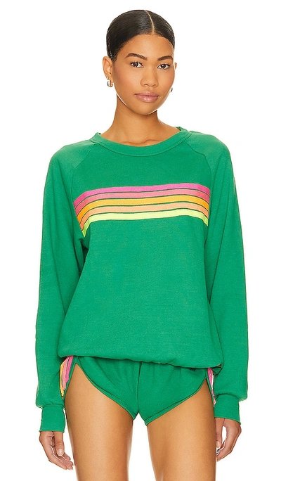 Aviator Nation X Revolve 5 Stripe Crew Sweatshirt In Green