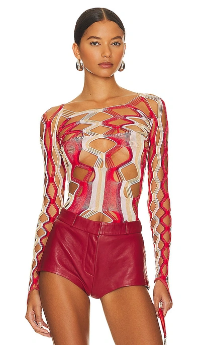 Poster Girl Marina Top Shapewear Fishnet Boat Neck Top In Red