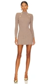 Retroféte Aislinn Metallic Mock Neck Long Sleeve Sweater Minidress In Taupe