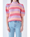 English Factory Stripe Puff Shoulder Mock Neck Sweater In Red Multi