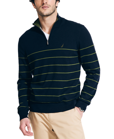Nautica Men's Navtech Performance Stripe Quarter-zip Sweater In Navy Seas