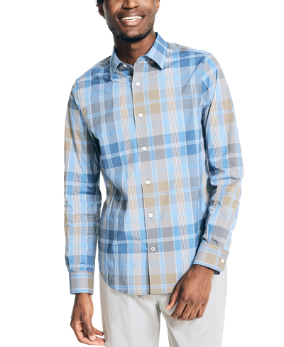 Nautica Men's Trim-fit Navtech Plaid Shirt In Dutch Blue