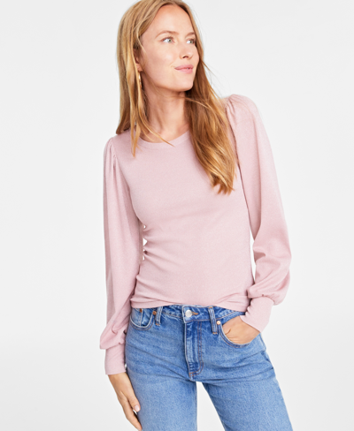 On 34th Women's Metallic Balloon-sleeve Top, Created For Macy's In Pink Dogwood