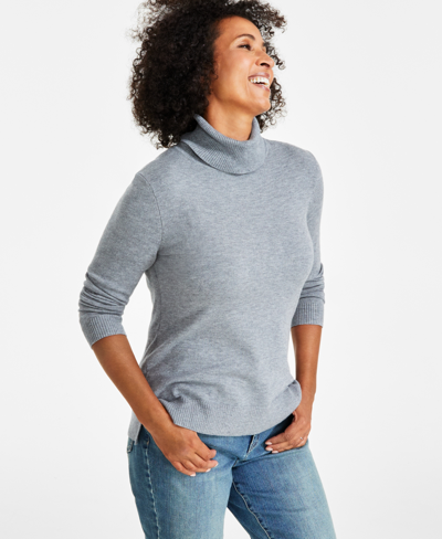 Style & Co Women's Classic Turtleneck Long-sleeve Top, Created For Macy's In Heather Grey