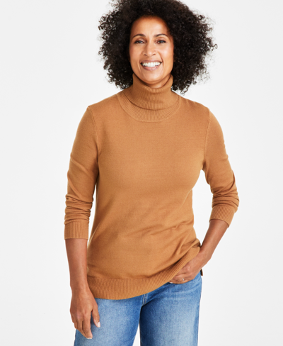Style & Co Women's Long-sleeve Turtleneck Sweater, Created For Macy's In Caramel Kiss