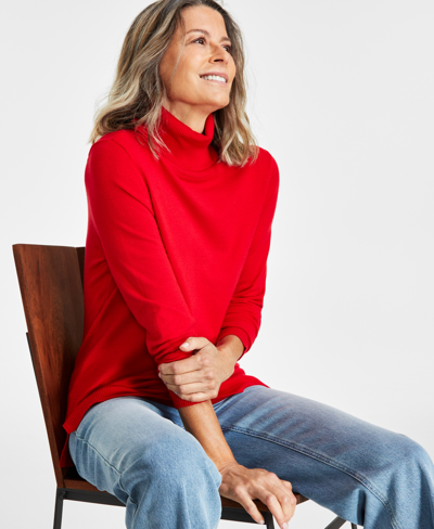 Style & Co Women's Long-sleeve Turtleneck Sweater, Created For Macy's In Tango Red