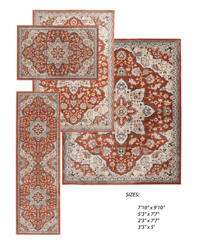 Km Home Insight Ist-7230 Area Rug Set, 4 Piece In Paprika