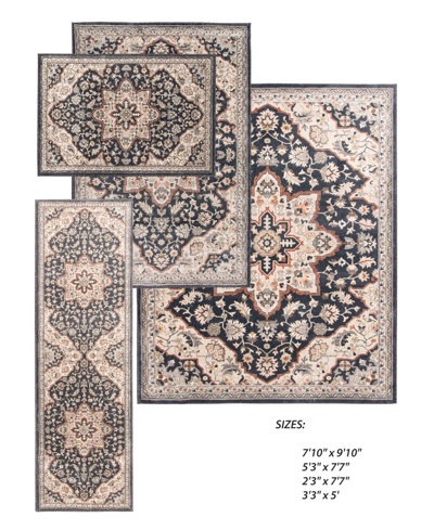 Km Home Insight Ist-7230 Area Rug Set, 4 Piece In Blue