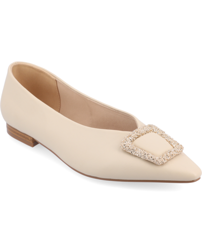 Journee Collection Women's Elowen Tru Comfort Foam Slip On Slim Squared Off Pointed Toe Flats In Beige